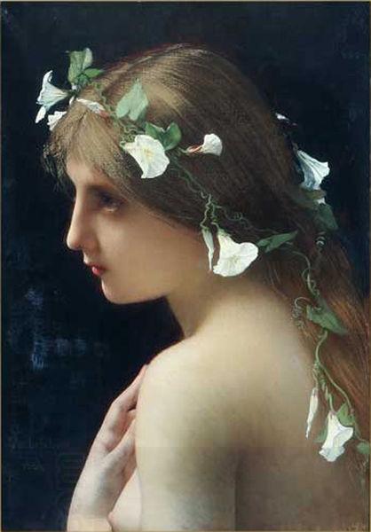 Jules Joseph Lefebvre Nymph with morning glory flowers China oil painting art